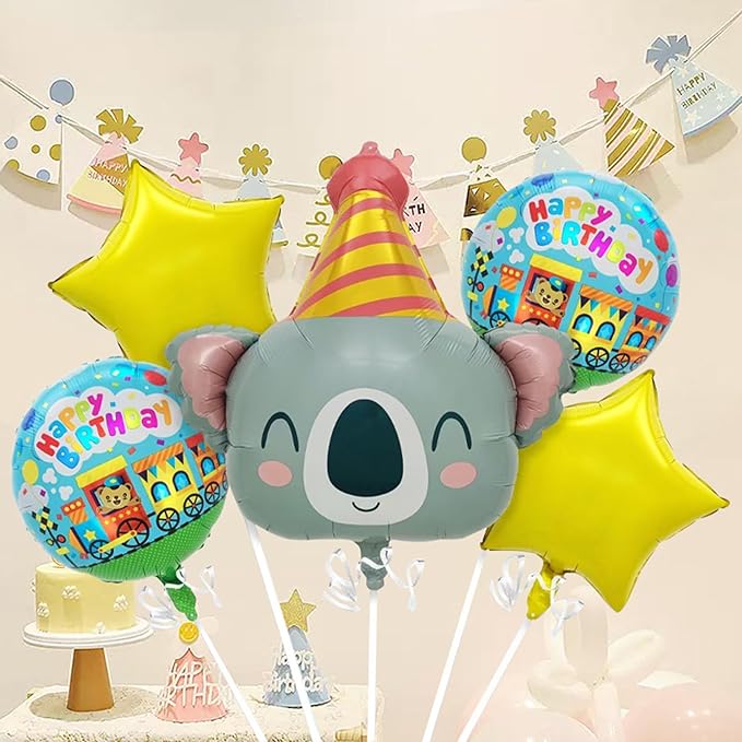 3D Koala Foil Animal Balloons,Kids Birthday Party Supplies,Baby Shower Jungle Themed Decorations Woodland Safari Animal Balloon 5Pcs