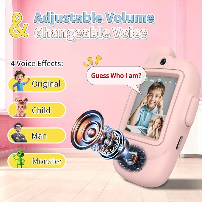 Video Walkie Talkies for Kids, Handheld 2 Pack Rechargeable Kids Video walkie talkies,Long Range Ideal for Family Games, Outside, Camping, Hiking (Pink - A)