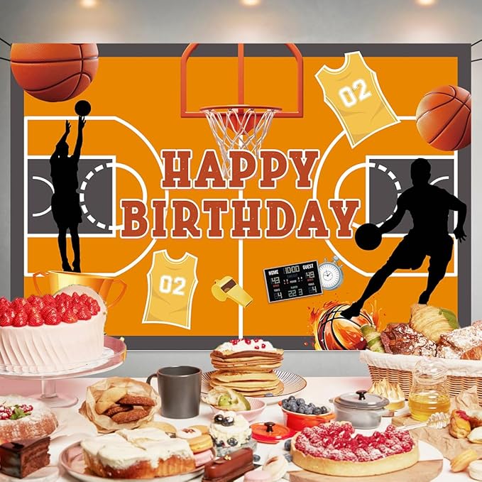 Basketball Birthday Party Backdrop Basketball Court Happy Birthday Banner Photography Background for Boys Home Decorations Party Supplies 70.8 x 47.2 Inch