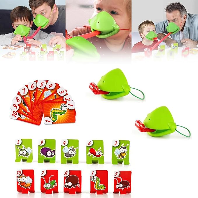 Frog Tongue Game, Tongue Shooting Game, Frog Mask with Tongue, Frog Face Mask, Frog Tongue Game with Blowing Air, Multiplayer Party Game, Insect Cardboard Included