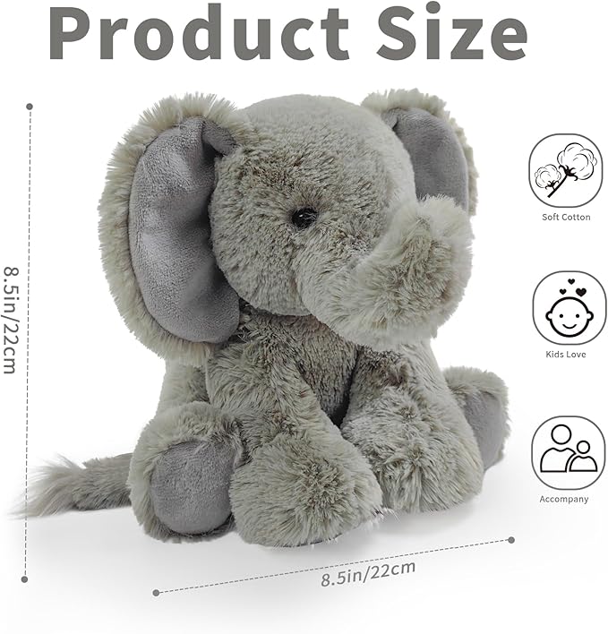 Elephant Stuffed Animal Toys, 8.5 Inch Soft and Cuddly Elephant Plush Animals Toy, Cute and Realistic Animals Gifts for Boys and Girls Toy for Toddlers 1-3