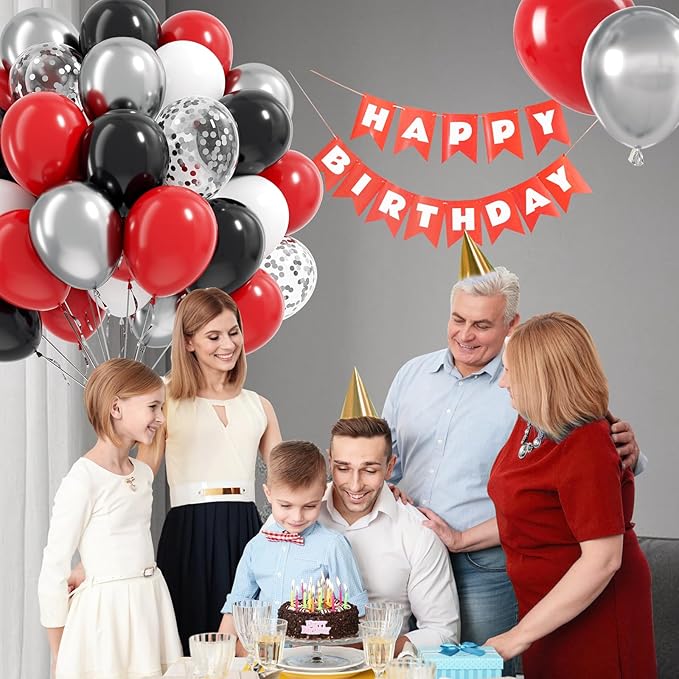Red and Black Balloons, 60pcs 12inch Red Black White Silver Confetti Balloons for Graduation Birthday Party Decorations