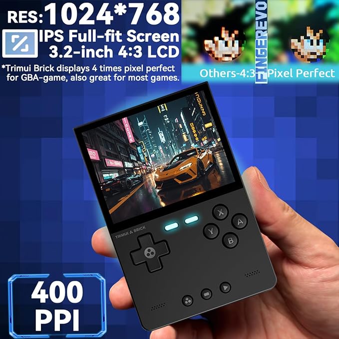 Trimui Brick Handheld Game Console 3.2-inch 1024 * 768 IPS Screen 3000mAh Trimui-brick Opensource System with Portable Case and Screen Protector Black