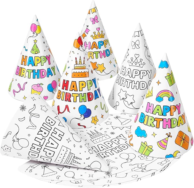 WERNNSAI Birthday Party Hats - 12 Pcs Birthday Party Supplies Cone Hat Headbands Colorful Paper Party Hats for Kids