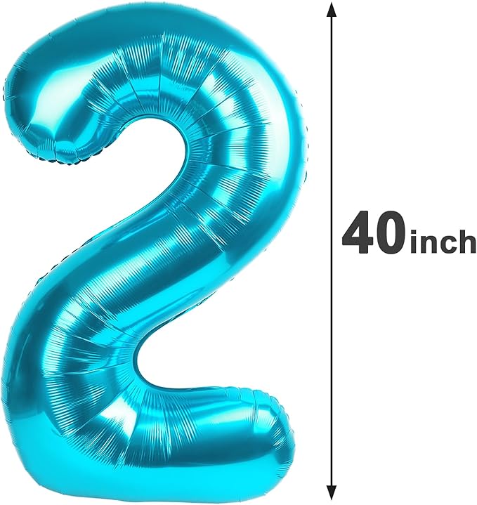 Blue 40 Inch Big Number Balloon Birthday Decoration, Number 2 Helium Balloon 12 20 22 23 24 26 2026 New Years Celebration, Boy Girl Baby Anniversary Party Graduations Supplies Decorations