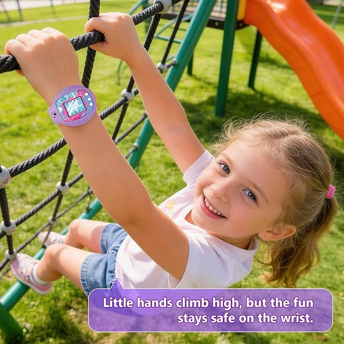 Soft Silicone Wristband for Tamagotchi Original, for Gen 1/2, Neon, Retro Flowers, 90s, Fresh Strawberry, Adjustable Anti-Drop Strap for Kids, Teens, Adults, Parents & 90s Nostalgia Lovers (Purple)