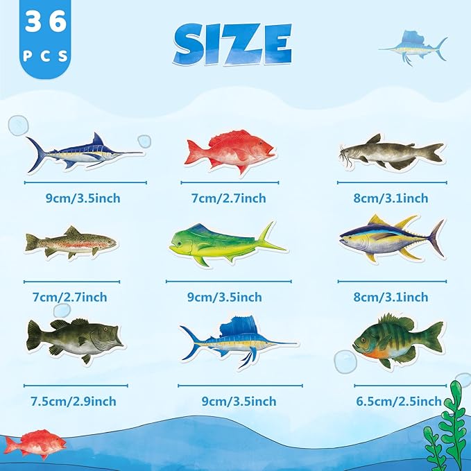 WERNNSAI 36PCS Fishing Cupcake Toppers - Fishing Birthday Party Cake Decorations for Kids Boys Gone Fish Cake Toppers Fishing Baby Shower Party Supplies Summer Outdoor Fishing Party Favors Cake Decor