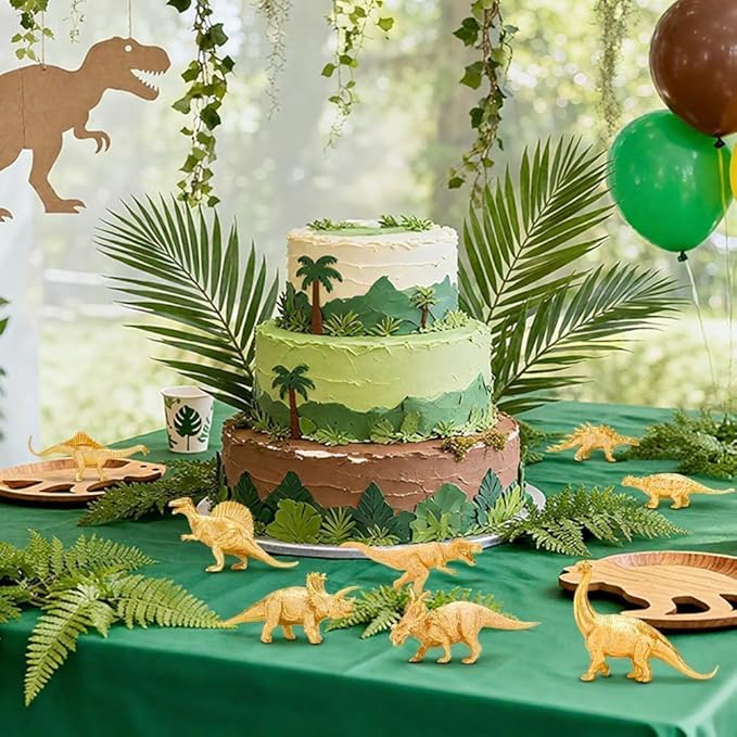 BOLZRA Metallic Gold Plastic Dinosaurs Figurine Toys, 12PCS Golden Dinosaur Figures for Boys Girls, Baby Shower, Bridal Shower Decorations, Kids Dino Themed Birthday Party Supplies Cake Topper