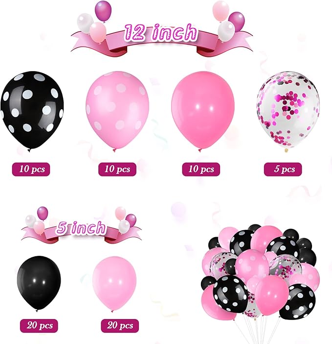 75 Pieces Mouse Color Balloons Confetti Polka Dot Balloons Latex Party Garland for Halloween Baby Shower Wedding Mouse Birthday Party Decorations Supplies(Pink, Black)