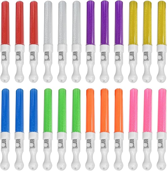 M.best 24Pcs Glow Sticks Party Packs, Glow in The Dark Party Supplies, LED Light Up Wands Sticks Party Favors for Wedding, Raves, Concert, Camping, New Year, Carnival, Halloween