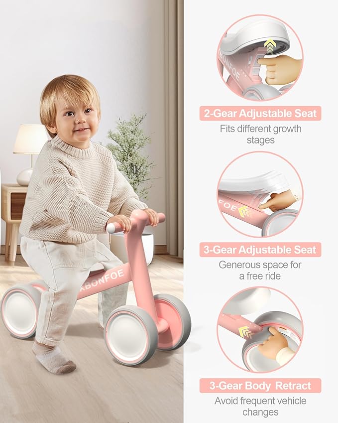 Baby Balance Bike for 1 Year Old Boys Girls, 10-24 Month Toddler Balance Bike, Baby Bike with No Pedal 4 Silence Wheels, First Ride on Toys with Adjustable Soft Seat, First Birthday Gifts