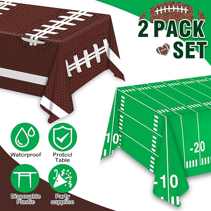 Football Party Decorations Disposable Tablecloth Plastic Touchdown Table Cover for Football Birthday Party Decorations and Games Tailgate Decorations 54 X 108Inch, 2 Pack
