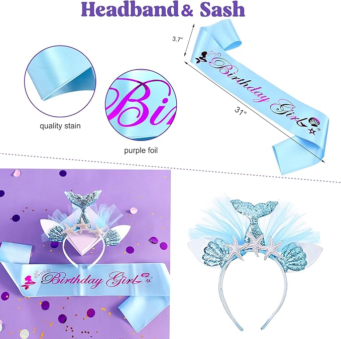 Mermaid Birthday Decorations for Girls, Under The Sea Party Supplies and Decor, Little Mermaid Theme