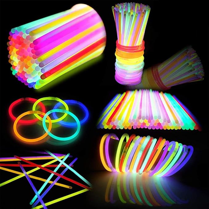 JOYIN 200 Pcs 8" Glow sticks Bulk Party Favors Pack, Neon Glow in the Dark Party Supplies, Light Up Necklaces and Bracelets with Connectors, Easter, Football, Birthday Decorations