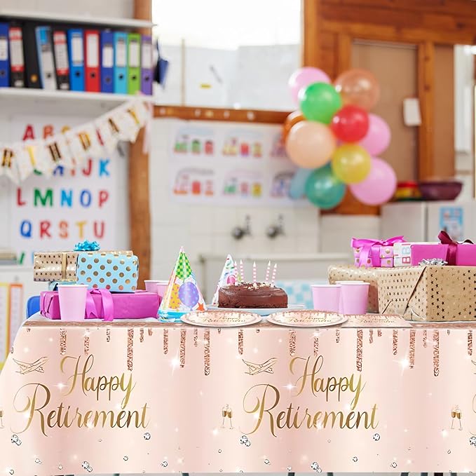 41Pcs Rose Gold Retirement Party Decorations Happy Retired Party Supplies Disposable Tableware Set Include Retirement Plates Napkins Tablecloth, for Woman Say Goodbye Party ,Serves 20