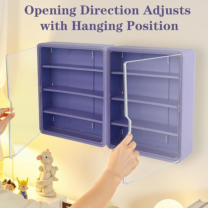 4-Tiers Clear Display Case for Figures, Wall-Mounted Display Box with Adjustable Shelves, Dustproof Display Cabinet Organizer for Mini Figures, Blind Box Toys and Collectibles
