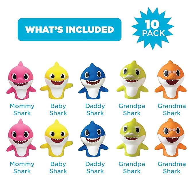 Nickelodeon Baby Shark 10 Pc Finger Puppet Set - Party Favors, Educational Story Time, Floating Pool & Beach Toys