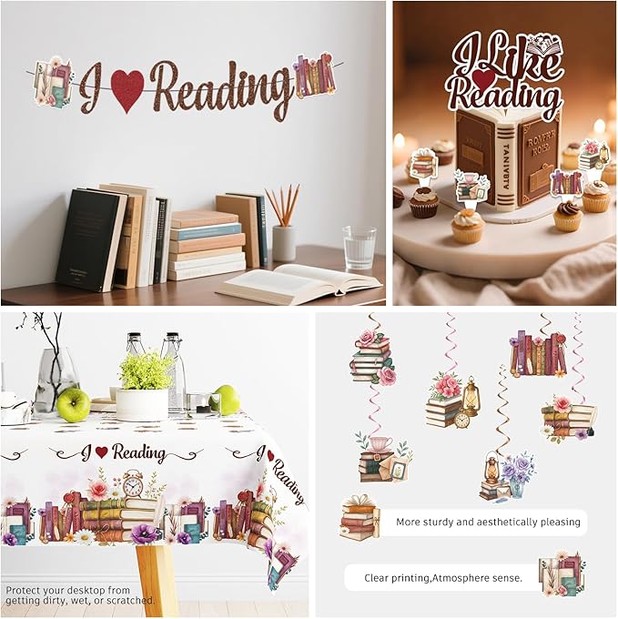 Xynic 177pcs Book Themed Party Decorations Tableware Complete Party Set, Book Club & Book-Themed Birthday Decorations I Like Reading PartySupplies, Serves 25 Guests