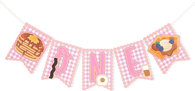 Brunch 1st Birthday HighChair Banner - Breakfast First Birthday Decoration, Pancakes and Pajamas Party Supplies, Breakfast Food Banner, Pancake and Waffle Cake Smash Photo Props (Pink Brunch Banner)