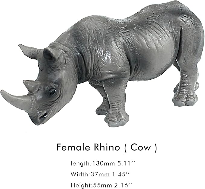 FUNSHOWCASE African Jungle Wild Animals Toy Rhinoceros Rhinos Figure Realistic Plastic Figurine Gifts for Kids, Cake Topper, Playset Lot 3-Piece
