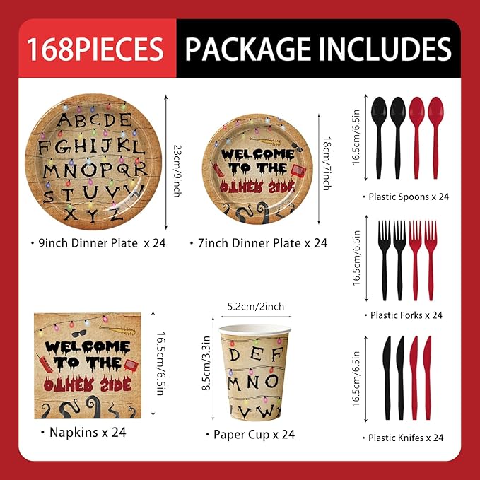 168pcs Vintage Rustic Alphabet Plates Napkins Birthday Party Supplies Paper Cups Disposable Colorful Light Bulbs Tableware Set Party Decorations for Boys Girls Birthday Decor Serve 24