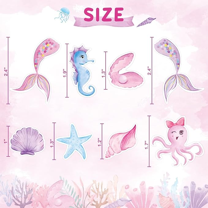 WERNNSAI 32PCS Mermaid Cupcake Toppers - Glitter Mermaid Birthday Decorations Under the Sea Cake Toppers Birthday Party Cake Decorations for Girls Kids Baby Shower
