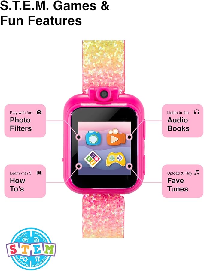 Playzoom Kids Smartwatch & Earbuds Set - Video Camera Selfies STEM Learning Educational Fun Games, MP3 Music Player Audio Books Touch Screen Sports Digital Watch Fun Gift for Kids Toddlers Boys Girls