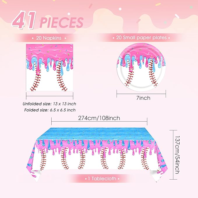 41PCS Ice Cream Drip Baseball Party Decorations Baseball Ice Cream Theme Party Plates and Napkins,Tablecloth,Colorful Sport Party Disposable Dinnerware Set for Kids Birthday Baby Shower Table Decor