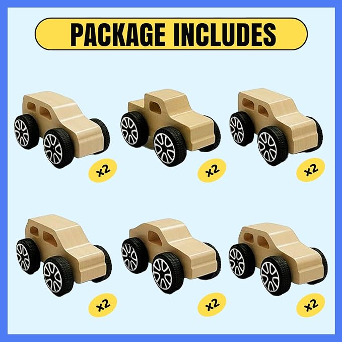 12 PCS Monster Truck Party Favors & DIY Craft Kit - Unfinished Wooden Truck Painting Set with Bubble Wands, Paints, Brushes & Cards - Birthday Party Favors for Kids, Boys & Girls, Classroom Rewards
