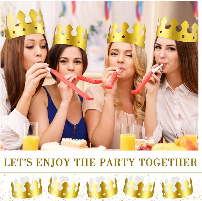 Crtiin 200 Pcs Gold Paper Crowns Bulk King Crown Princess Hats for Birthday Celebration Party Supplies