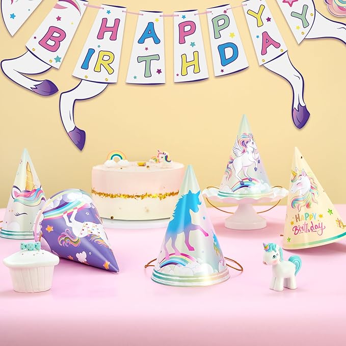 WERNNSAI Birthday Party Hats - 12 Pcs Birthday Party Supplies Cone Hat Headbands Colorful Paper Party Hats for Kids