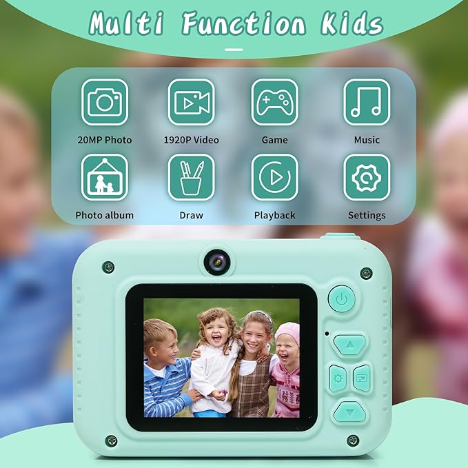 Kids Camera Toys, for Boys and Girls,JUVNAWEZ Digital Camera for Kids, Toddler Camera Christmas Birthday Toy Gifts for Kids Age 3 4 5 6 7 8 9 10 with 32GB SD Card, Video Recorder 1080P HD (Green)
