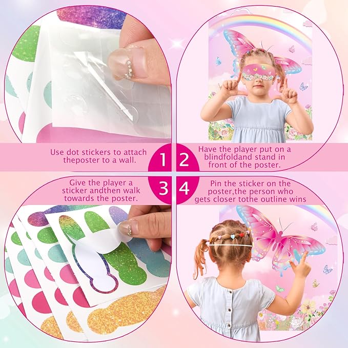 PLULON Butterfly Party Pin Game for Kids Pin The Tail on The Butterfly Birthday Game Poster for Boys Girls Birthday Party Favors Wall Decorations Classroom Activities