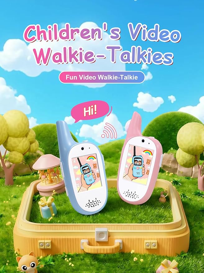 Video Walkie Talkie for Kids, Pink and Turquoise 2 Pack,1000ft Long Range,Two-Way Radio with Rainbow Display Screen, Electronic Communication Toy for Children