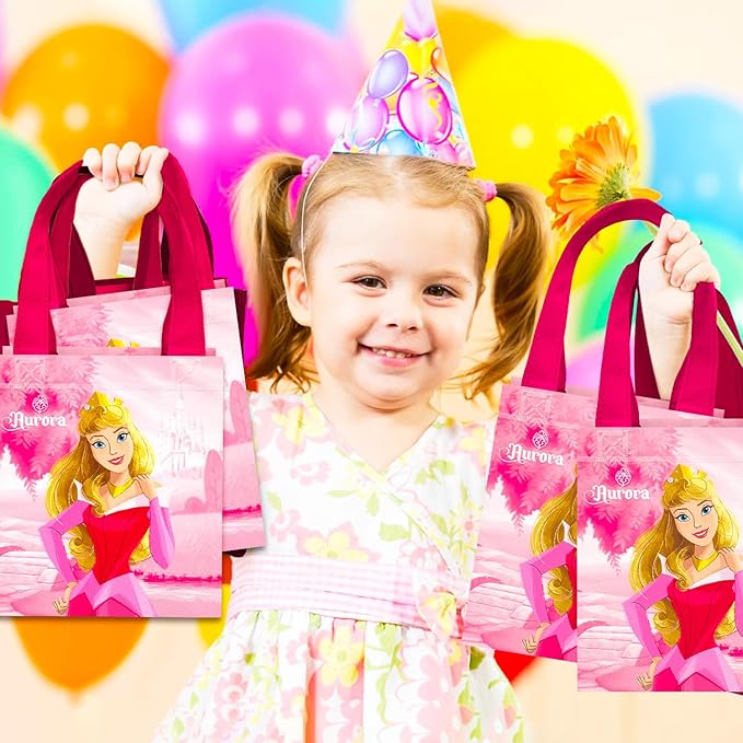 Sleeping Beauty Party Favor Bags Set – 24 Pack 8" Disney Princess Aurora Goodie Bags for Kids Bulk Reusable Mini Totes | Disney Sleeping Beauty Birthday Party Supplies