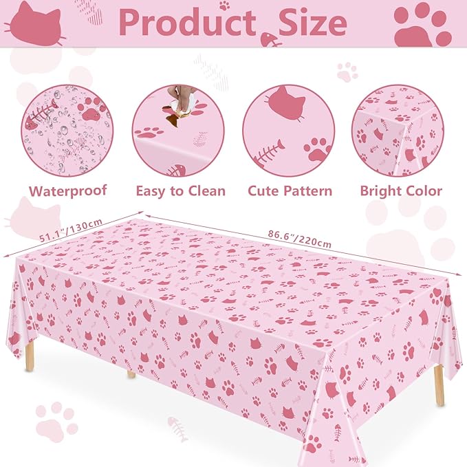 4 Pack Cat Tablecloth Paw Print Tablecloth Cat Themed Table Cover Cats Dogs Plastic Tablecover Bone Sign Table Cloth Cat Party Supplies Cat Birthday Decorations Kitty Theme Birthday Decor 86 x 51 Inch