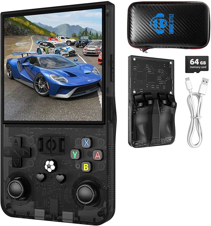 R36MAX Retro Handheld Game Console, 4.0-Inch IPS Display, 720x720 Resolution, Linux System, 64GB Support 18,000+ Classic Games, 4000mah Battery, with Portable Case(Black 64GB)
