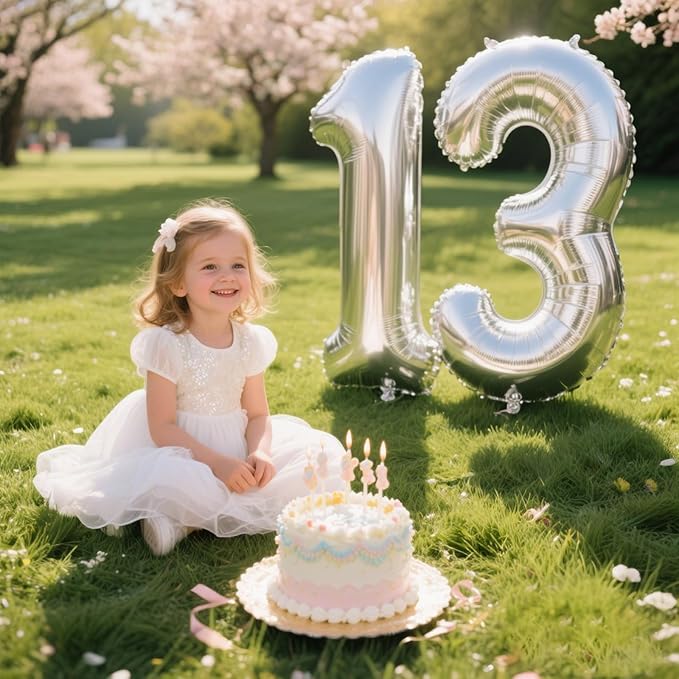 40 Inch Silver Number 13 Digital Balloon,Jumbo Mylar Foil Helium Balloon for 13 Balloons for Birthday Party,Wedding Anniversary Party Decorations