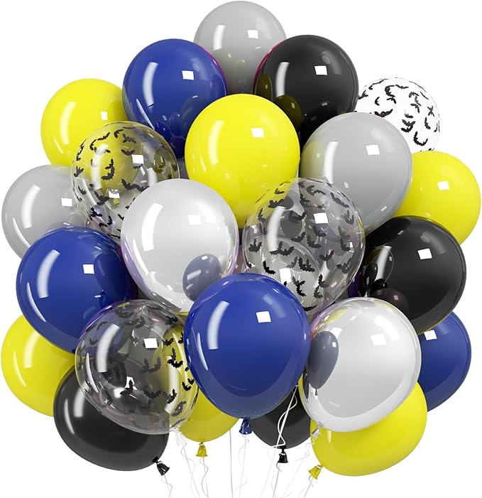 Black and Yellow Balloons, Bat Theme Balloons Birthday Decorations, Navy Blue Yellow Black Silver Balloon City?Style Balloon Party Decorations for Men Boys Birthday Party Supplies Decor