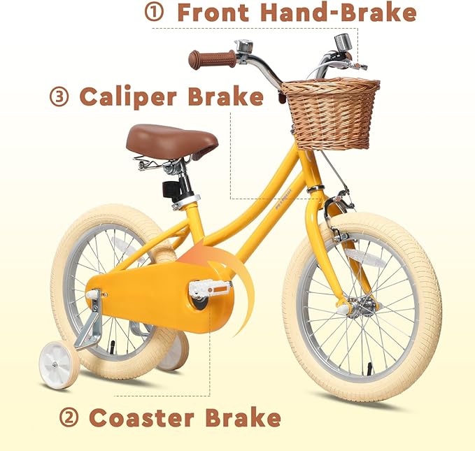 Petimini Vintage Kids Bike for Girls, 12–20 Inch Classic Bicycle with Wicker Basket & Bell, High Tensile Steel Frame, Training Wheels (12–18”), 85% Pre-Assembled, Retro Bike for Outdoor Riding