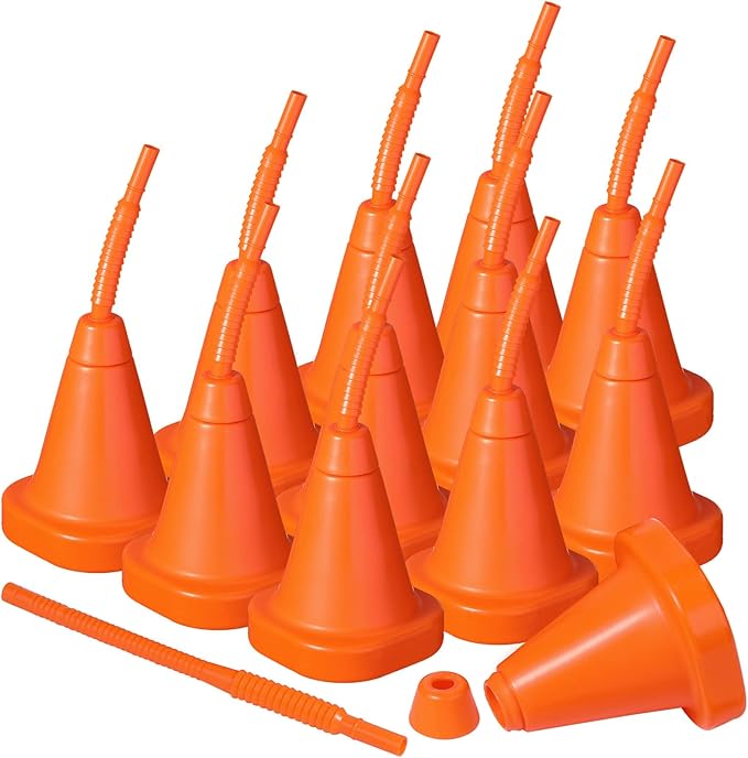 Gerrii 12 PCS Construction Cone Cups with Straws Bulk - 10 oz Reusable Traffic Cones Plastic Cups Set for Traffic Race Car Birthday Party Supplies (Orange)