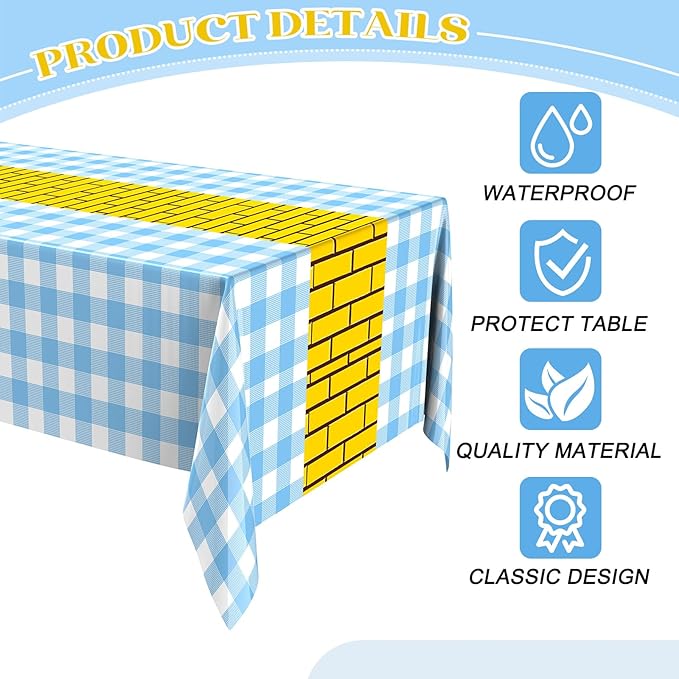 6 Pcs Yellow Brick Runner Tablecloth 54 x 108 Inch Brick Wall Backdrop Waterproof Rectangle Disposable Cover, Princess Decorations Party Supplies for Halloween Cosplay Party (Blue)