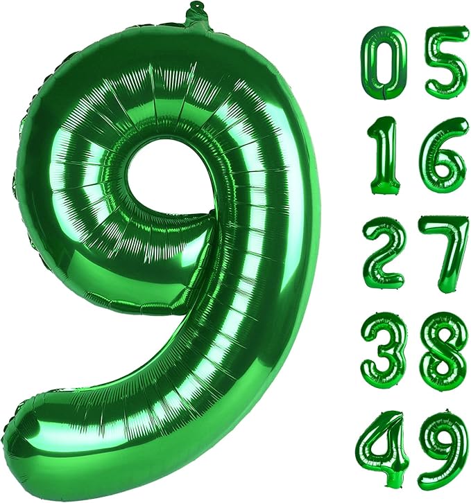 40 Inch Big Green 9 Balloon Number, Jumbo Giant Happy 9th 19 29 39 49 99 Birthday Party Decorations, Large Nine Mylar Foil Anniversary Birthday Party Engagement Decorations