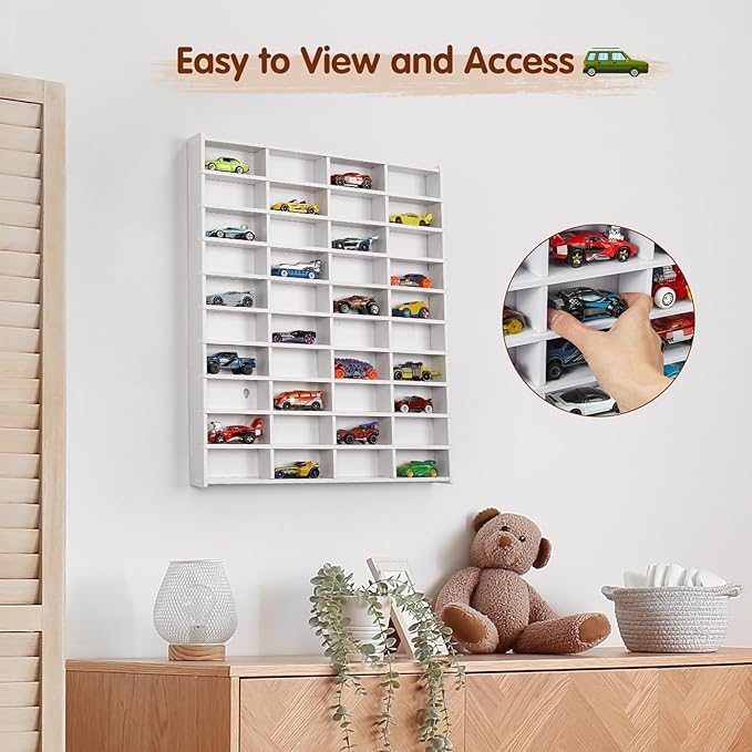 Toy Car Display Shelf, Holds 40 Diecast 1/64 Toys Car, Wall Mount Model Cars Storage Organize Case
