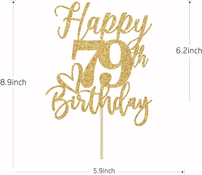Happy 79th Birthday Cake Topper, 79th Birthday Decorations for Men/Women, Cheers to 79 Years, Hello 79, 79th Happy Birthday Party Supplies Gold Glitter