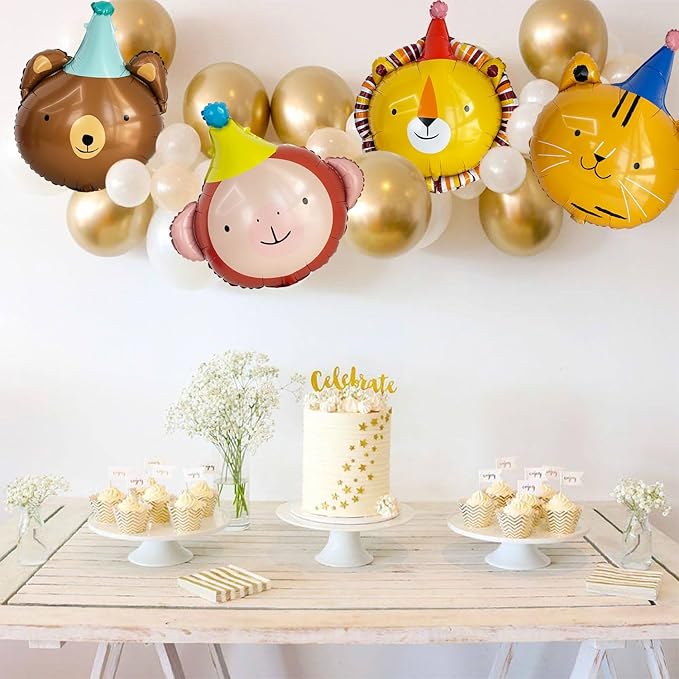 Animal Head Foil Balloon Kit, Lion Bear Monkey Cat foil balloon, Birthday Party Decorations, Baby Shower Supplies (Lion(2 pieces))
