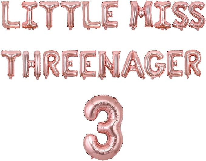 Rose Gold 3rd Birthday Decorations Little Miss Threenager Balloon Banner Third Birthday Decors Girl Rose Gold Number 3 Foil Balloon Crown Theme Supplies for Princess 3rd Three Years Old Girl