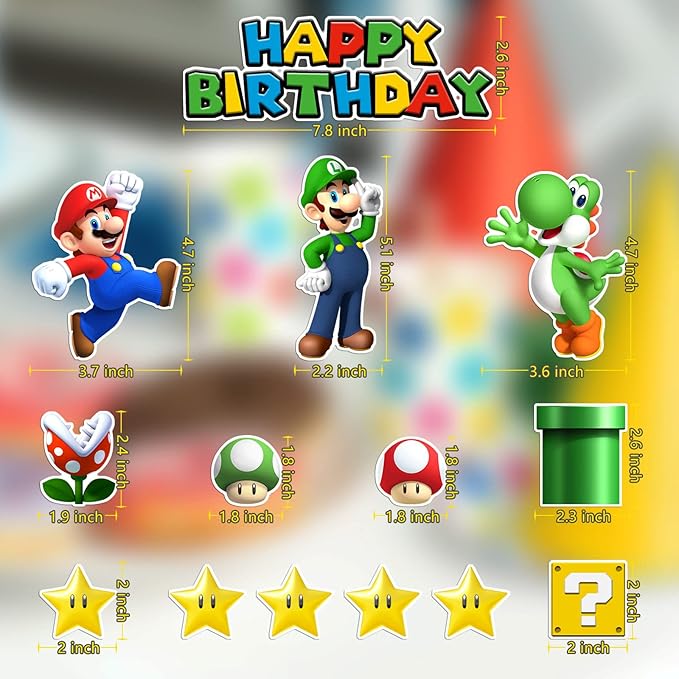 14Pcs Super Bros Cake Topper for Birthday Party Decoration, Super Brother Birthday Party Supplies- Fun Kid's Party Cupcake Decoration!