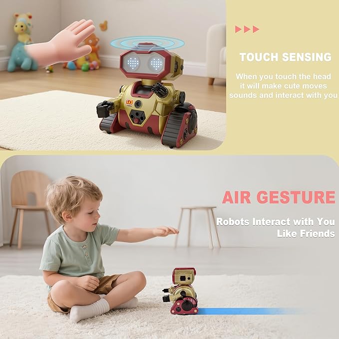 Robot Toys,Rechargeable Remote Control Robot with GestureSensing,Auto-Demonstration, Music and Dance,Birthday Gift for Kids(Gold)