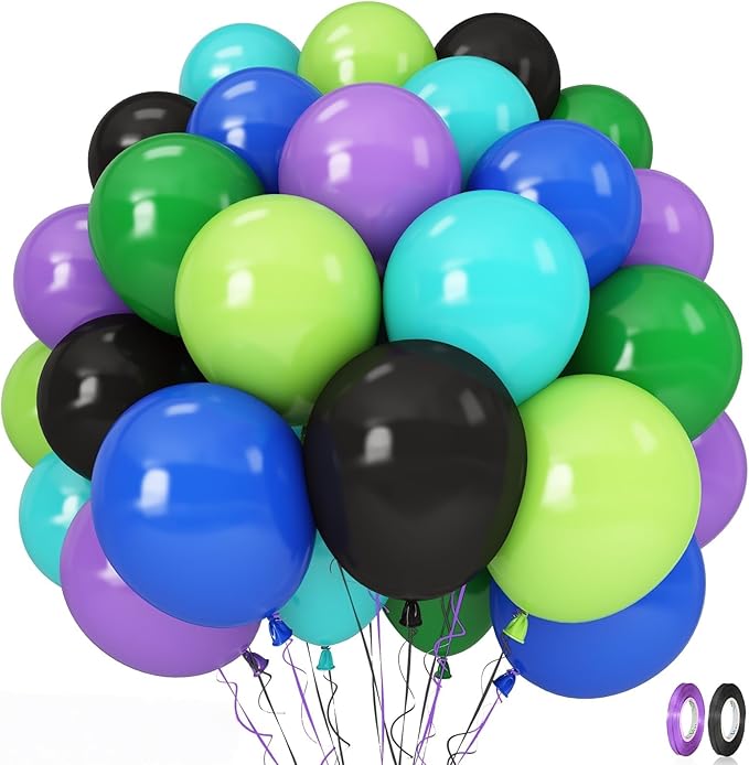 Black and Green Balloons, 60PCS Teal Blue Green Purple Video Game Balloons, Black Purple Blue Balloon for Man Video Game Baby Shower Birthday Monsters Theme Boys Game Night Party Decorations Supplies
